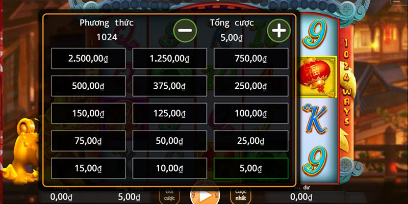 Bảng cược chi tiết trong game