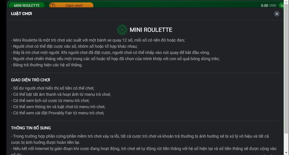 Cách chơi Mini Roulette