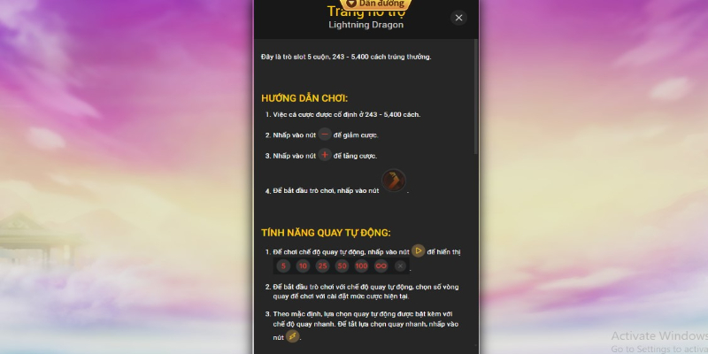 Hướng dẫn chơi game "Rồng Sét" (Lightning Dragon)